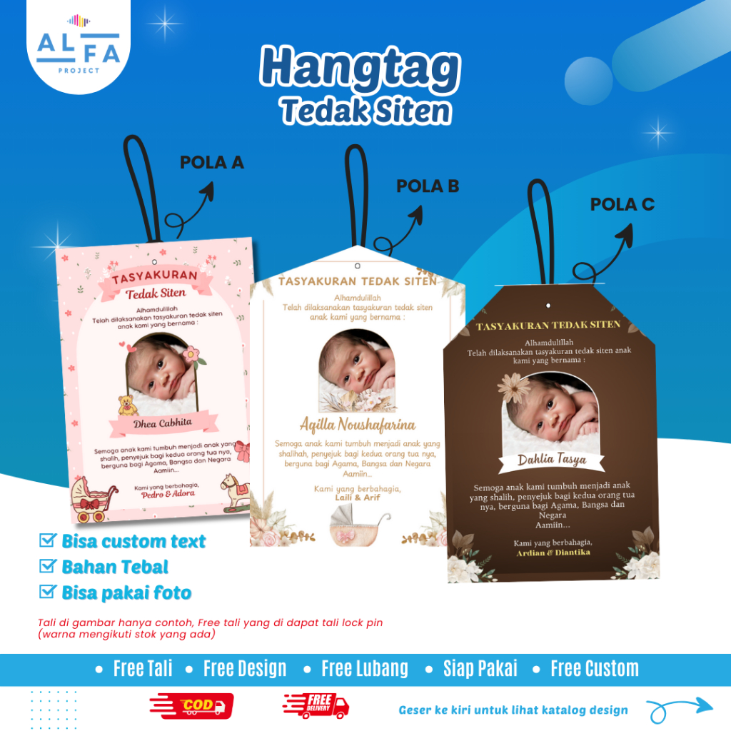 D56 Hangtag tedak siten custom | hang tag tedhak siten turun tanah 7 bulanan anak aqiqah label tasya