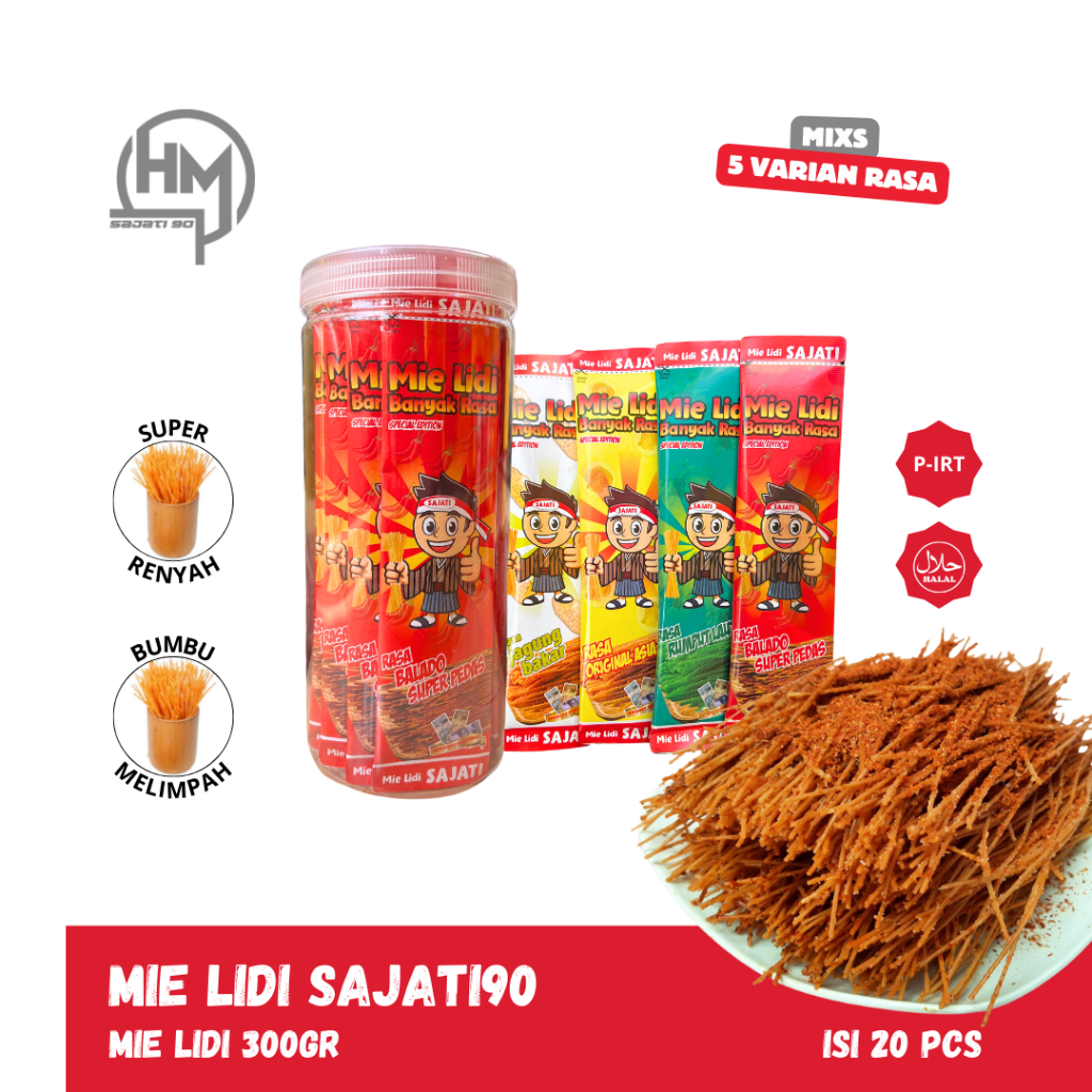 

SAJATI Mie Lidi Sajati 5 Rasa dalam 1 Toples - 20 Pcs Camilan