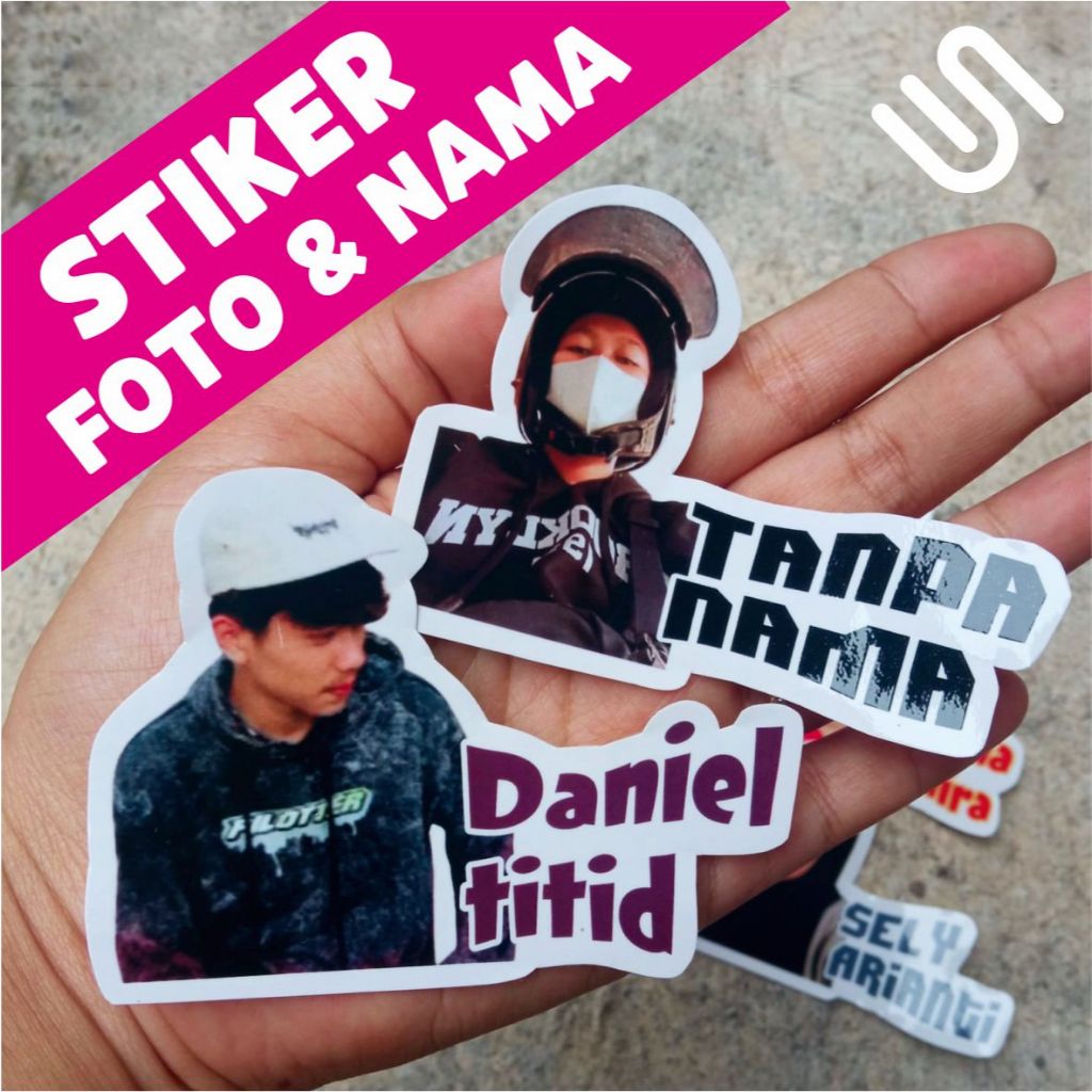 

STIKER CUSTOM NAMA DAN FOTO FREE DESAIN, SUDAH LAMINASI GLOSSY