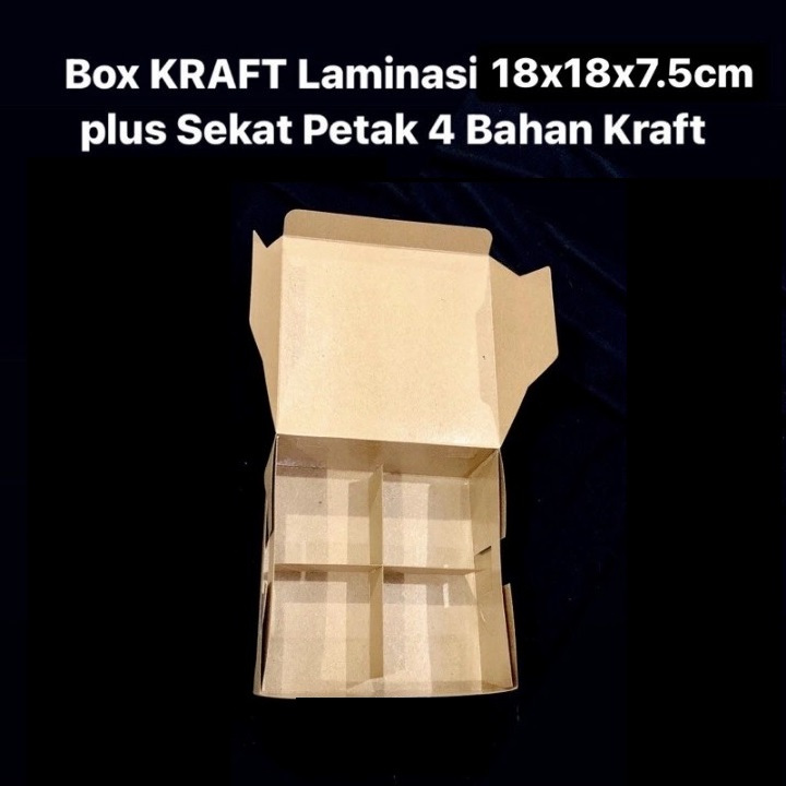 

( 10 pcs ) Kardus Kraft Laminasi Packaging Mini Pie Box Sekat 4 Petak Ukuran 18x18x7 cm