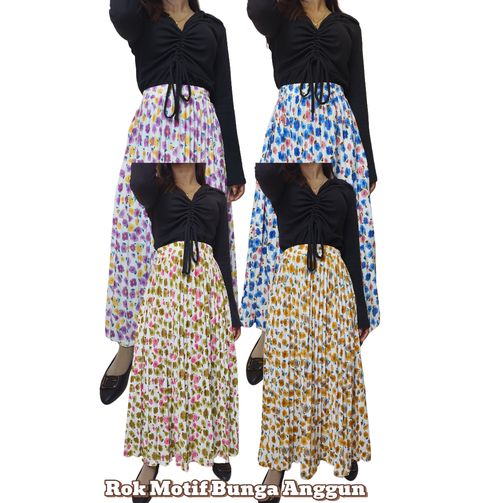 Rok Bawahan Wanita Muslim Plisket Motif Anggun