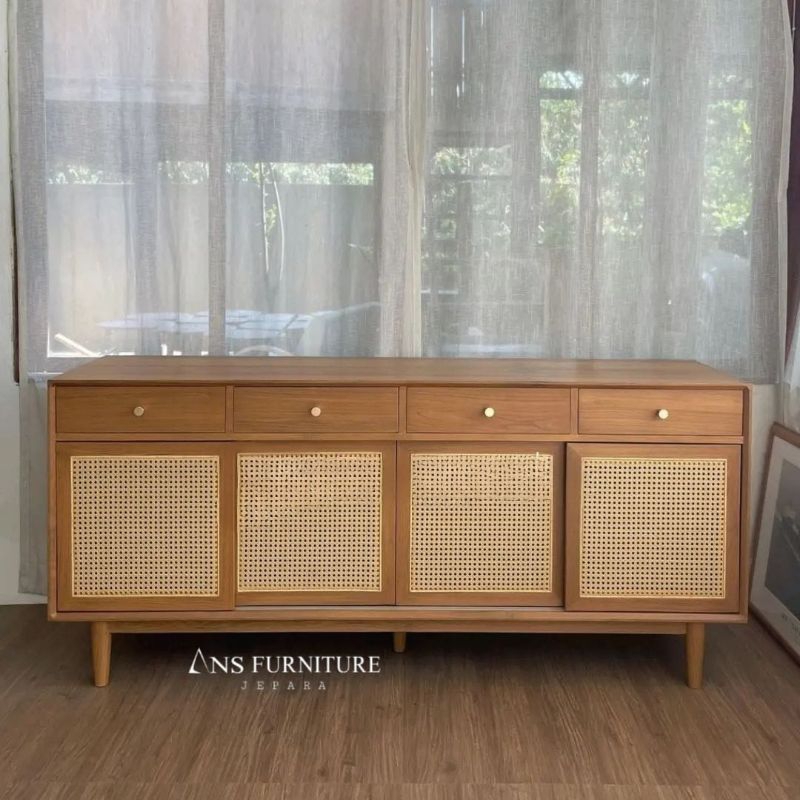 meja tv rotan, kabinet tv, bufet tv jati