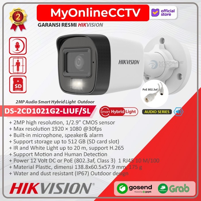 DS-2CD1021G2-LIUF/SL Hikvision 2MP Smart Hybrid Light Two Way Audio Flash Sirine Alarm IP Camera POE