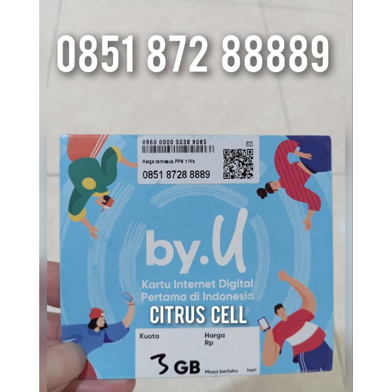 Kartu Perdana Telkomsel By U 4G 5G 12 Digit Nomor Cantik 0851 872 88889 Free Kuota Utama 3 GB.
