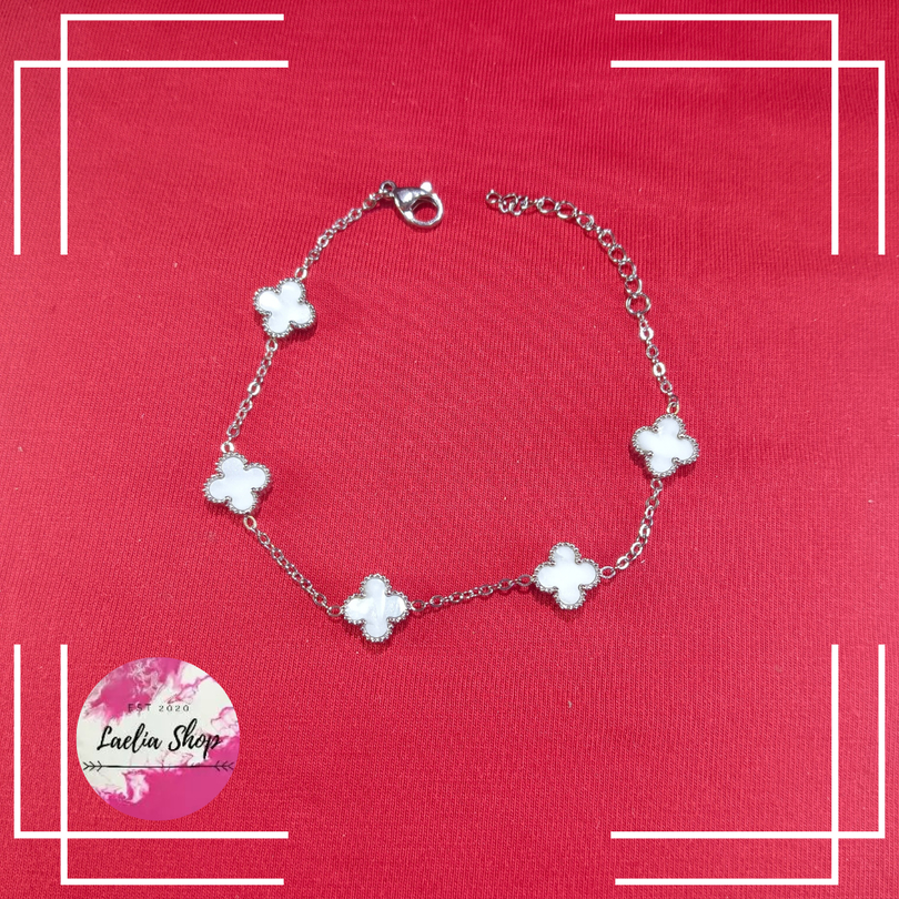 [Laelia Jewelry] Gelang Tangan Van Cleef Clover Semanggi Putih Titanium Import Asli Anti Karat Tidak