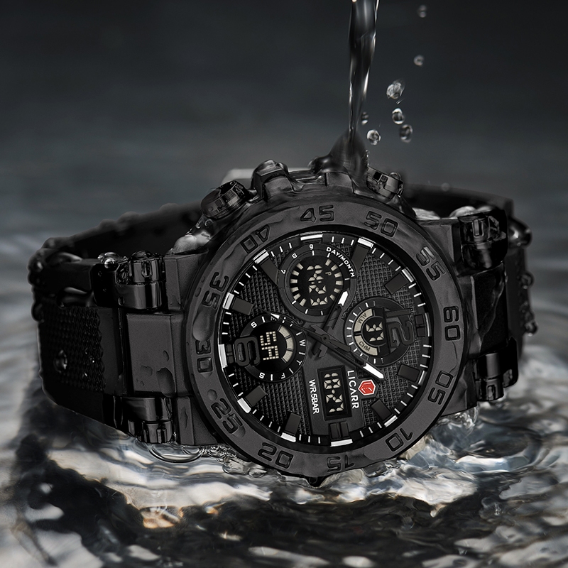 BESTPROMO LICARR Jam Tangan Pria Olahraga Analog Digital Santai Anti Air Kuarsa Multifungsi Jam