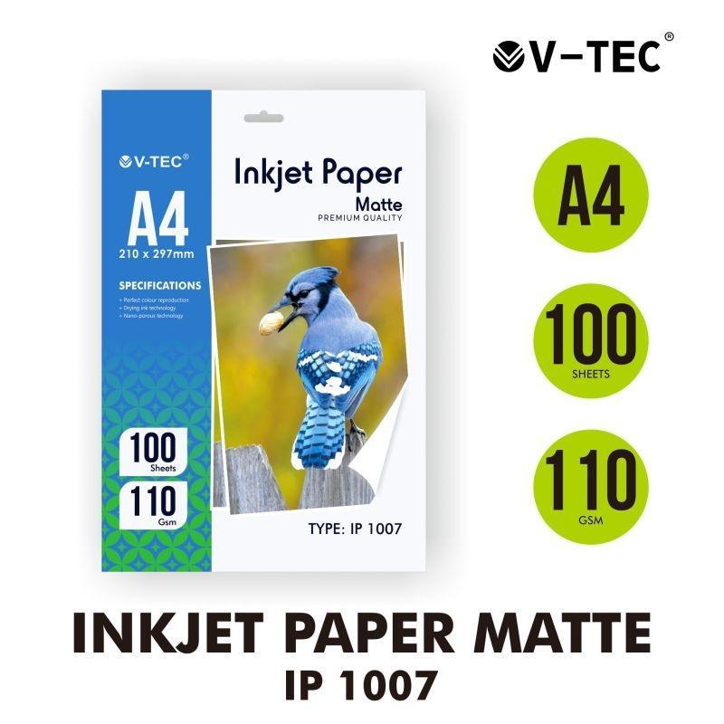 

V-TEC INKJET PAPER MATTE TYPE IP 1007 A4 110GSM 100 LEMBAR - KERTAS FOTO