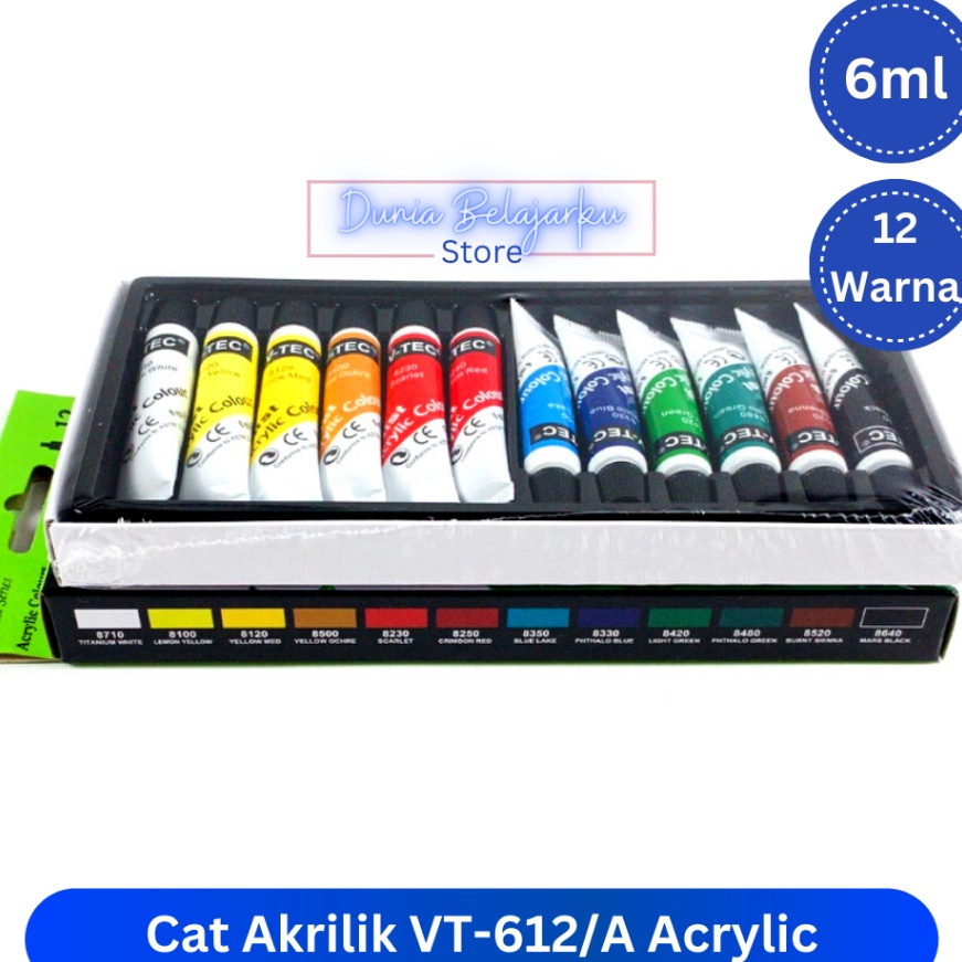 

Premium Cat Akrilik Vtec VT612 Cat Acrylic Colours VTec 12 Warna 6ml Tube