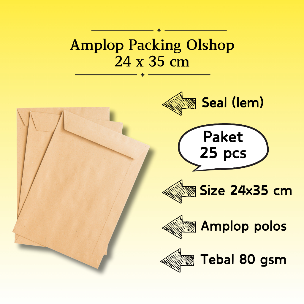 

25 Pcs Potrait - Amplop Packaging Kraft Potrait Amplop Klasik Coklat Polos Seal (Pakai Lem) 24 X 35 CM