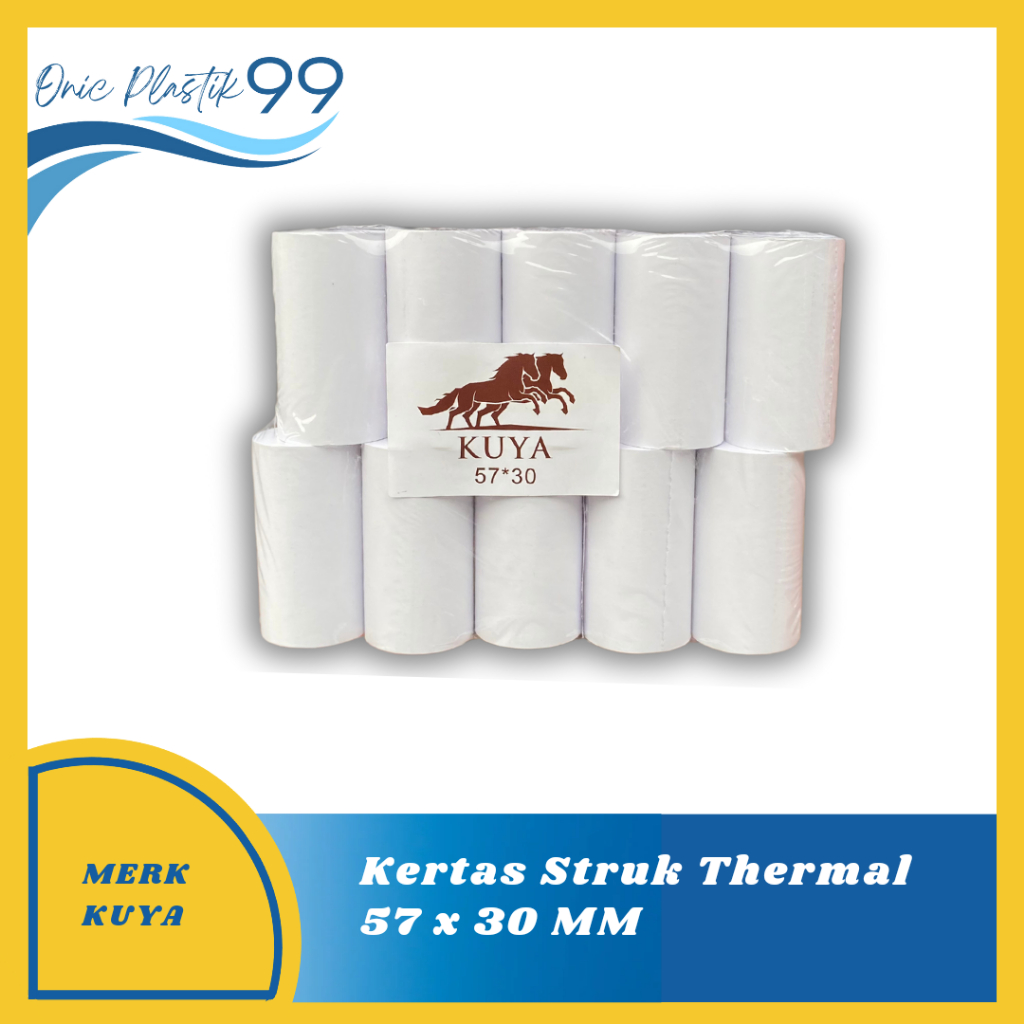 

kertas thermal struk kasir merk kuya 57x30 mm coreless isi banyak