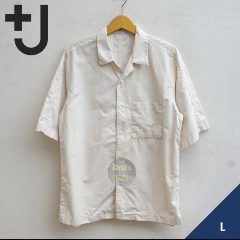 Jil Sander x Uniqlo Kemeja Open Collar Oversize 44037 Beige