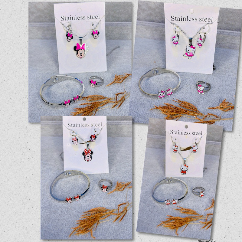 Perhiasan anak 1 Set Miki dan Kitty Silver Titanium