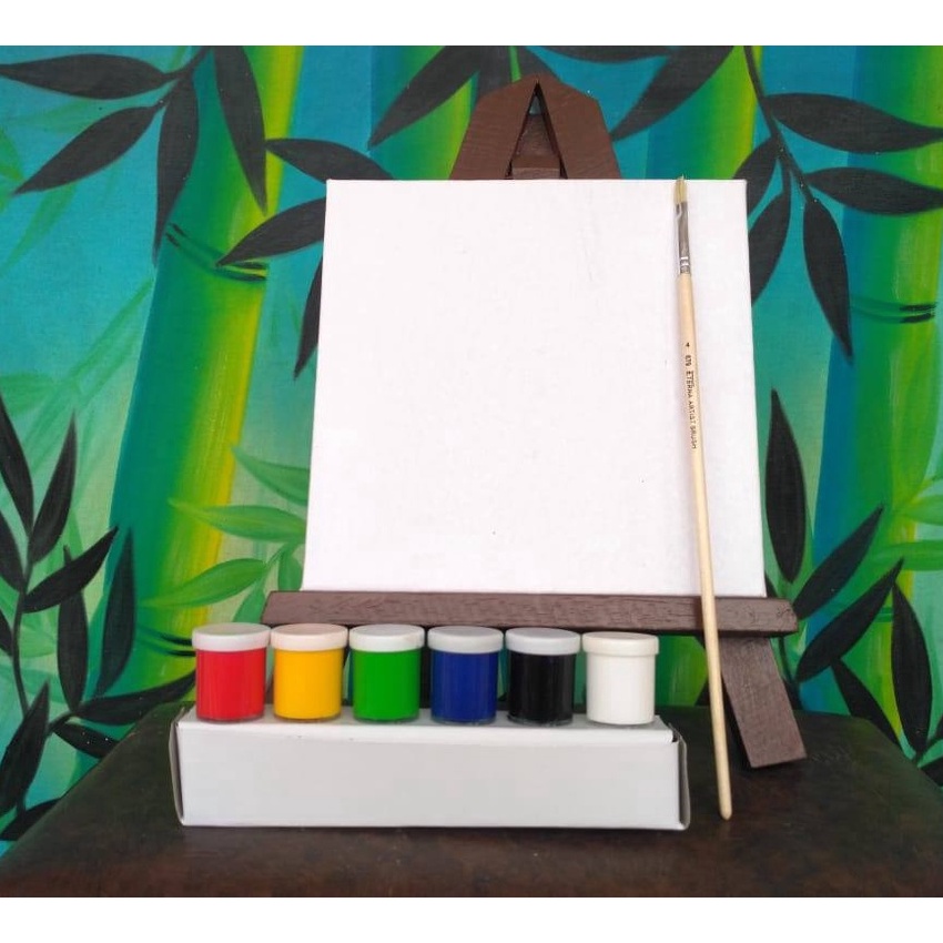 

KF7 Kanvas Lukis Putih Ukuran 2x2 cm Lengkap dengan Cat Akrilik 6 Warna dasar BONUS Kuas Lukis