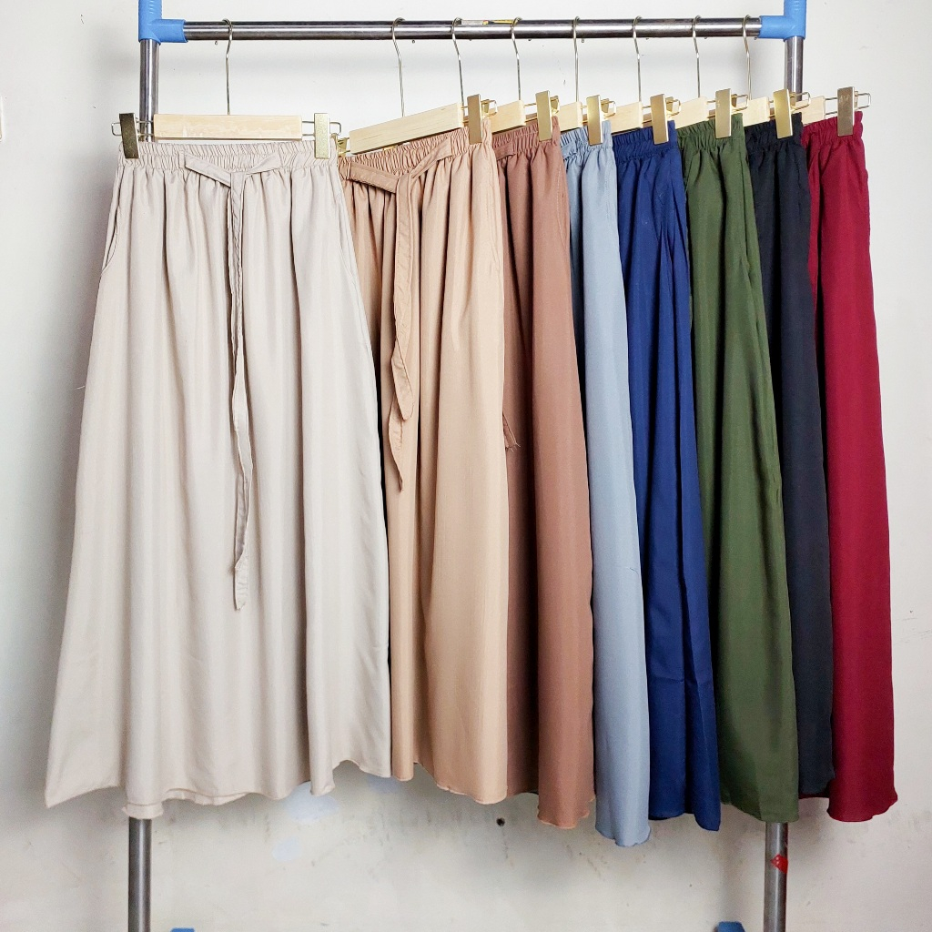 Rok Katun Polos A-line Dewasa Variasi Tali Rok Model A Line Remaja Dewasa Rok Flowy