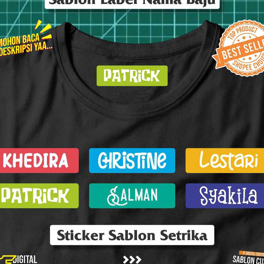 

HJ6 Stiker Kain Label Nama Baju Anak Sekolah tren Asrama Name Tag Laundry Sticker Sablon Setrika DTF IF Dital Custom Siap Press