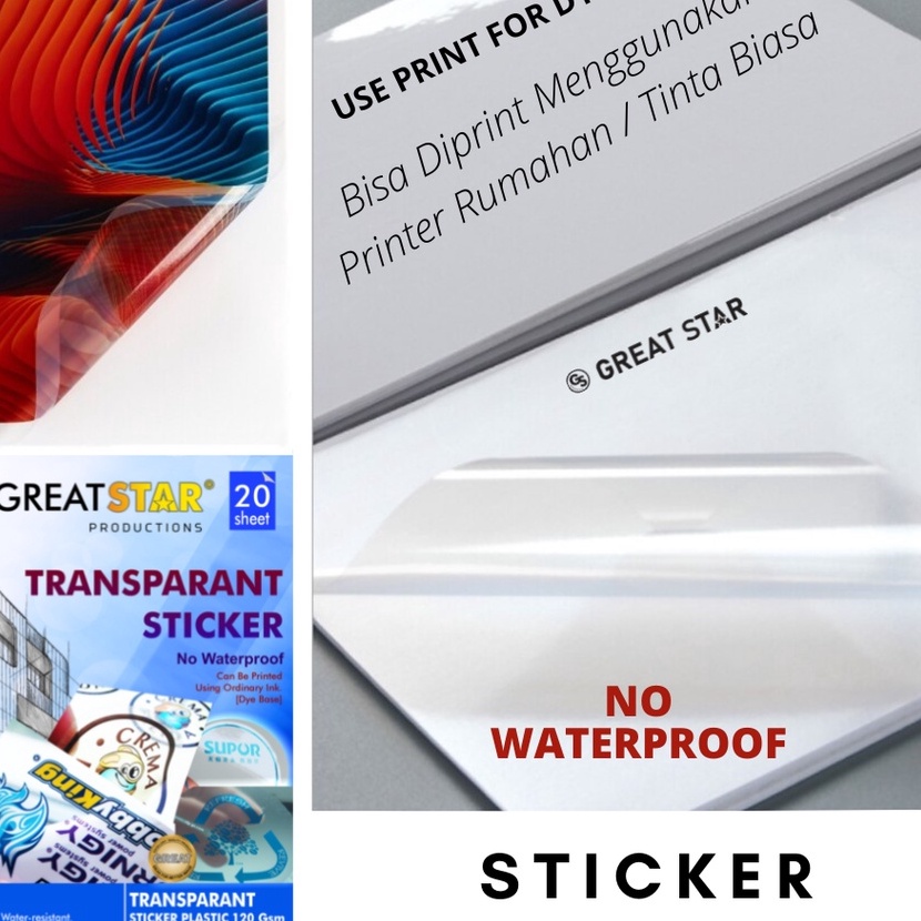 

KP8 STICKER TRANSPARANT GREAT STAR A4 NO WATEROOF support dye ink Printer inkjet