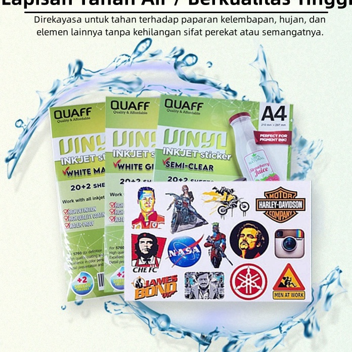 

KP8 Kes Sticker Vinyl Inkjet Anti Air 2 lembarpack ukuran A4 Glossy Matte Transparent stiker tahan air Glosyy Holografik Matte Mutiara