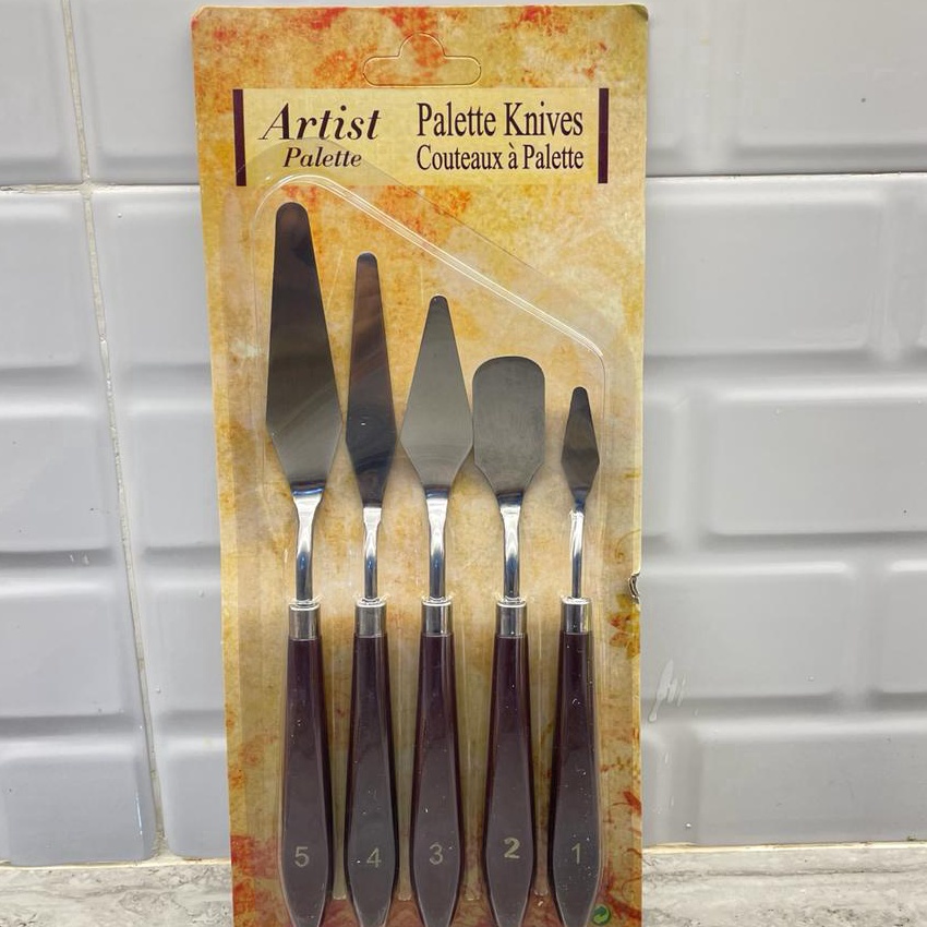 

HJ6 5PCS PISAU PALET PISAU COOKIES PISAU LUKIS PISAU PENCAMPUR WARNA ALAT LUKIS DEKORASI KUE PISAU KANVAS