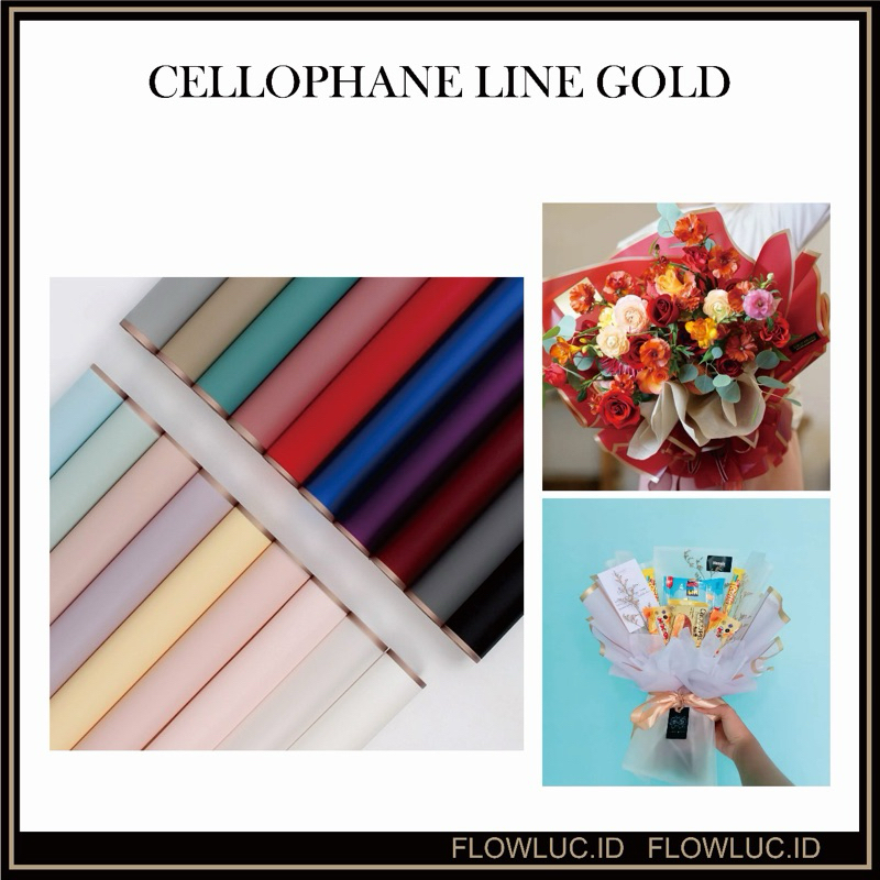 

(5 Pcs) Flower Wraping Gold Line Color Cellophane Florist Kertas Bunga Varian List Gold (58x58cm)