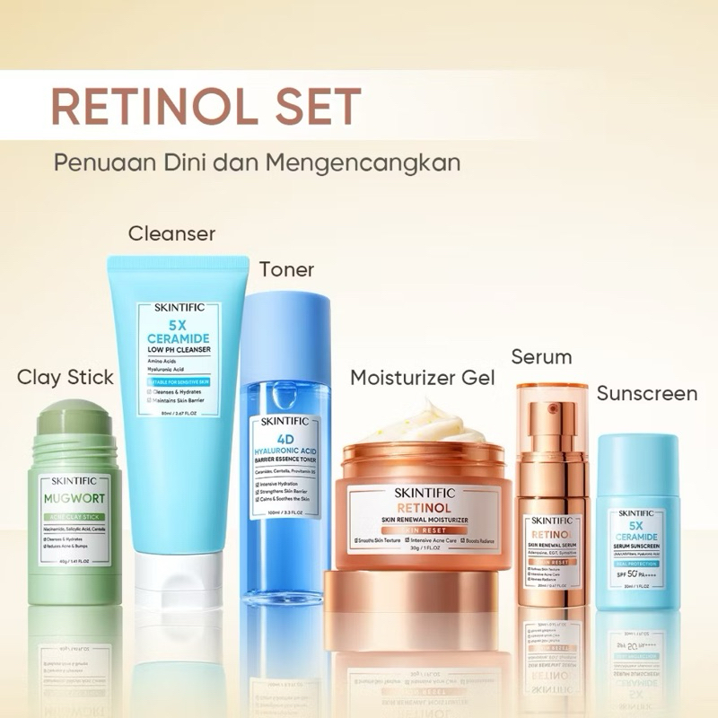 SKINTIFIC-6pcs/ Paket-Skincare Set/ Paket Retinol Set