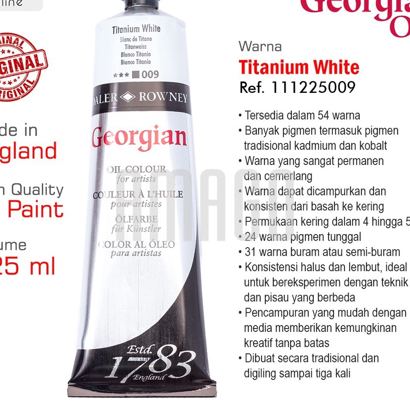 

KF7 Cat Minyak Lukis DALERROWNEY Georgian Oil Paint 225 ml Titanium White 111229