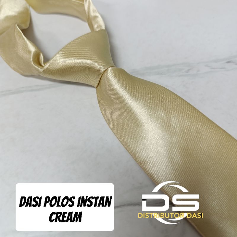 Dasi Instan Pria Premium Satin Cream Dasi Polos Siap Pakai Ukuran Medium 3inch