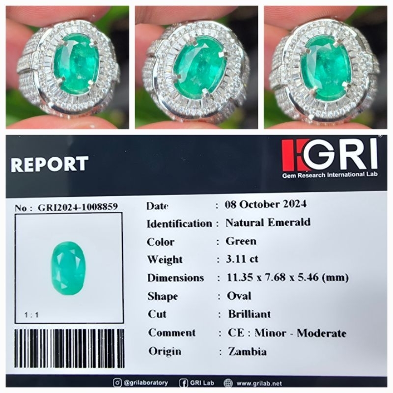 Natural Zamrud Green Emerald Zambia Memo 3.11 crt