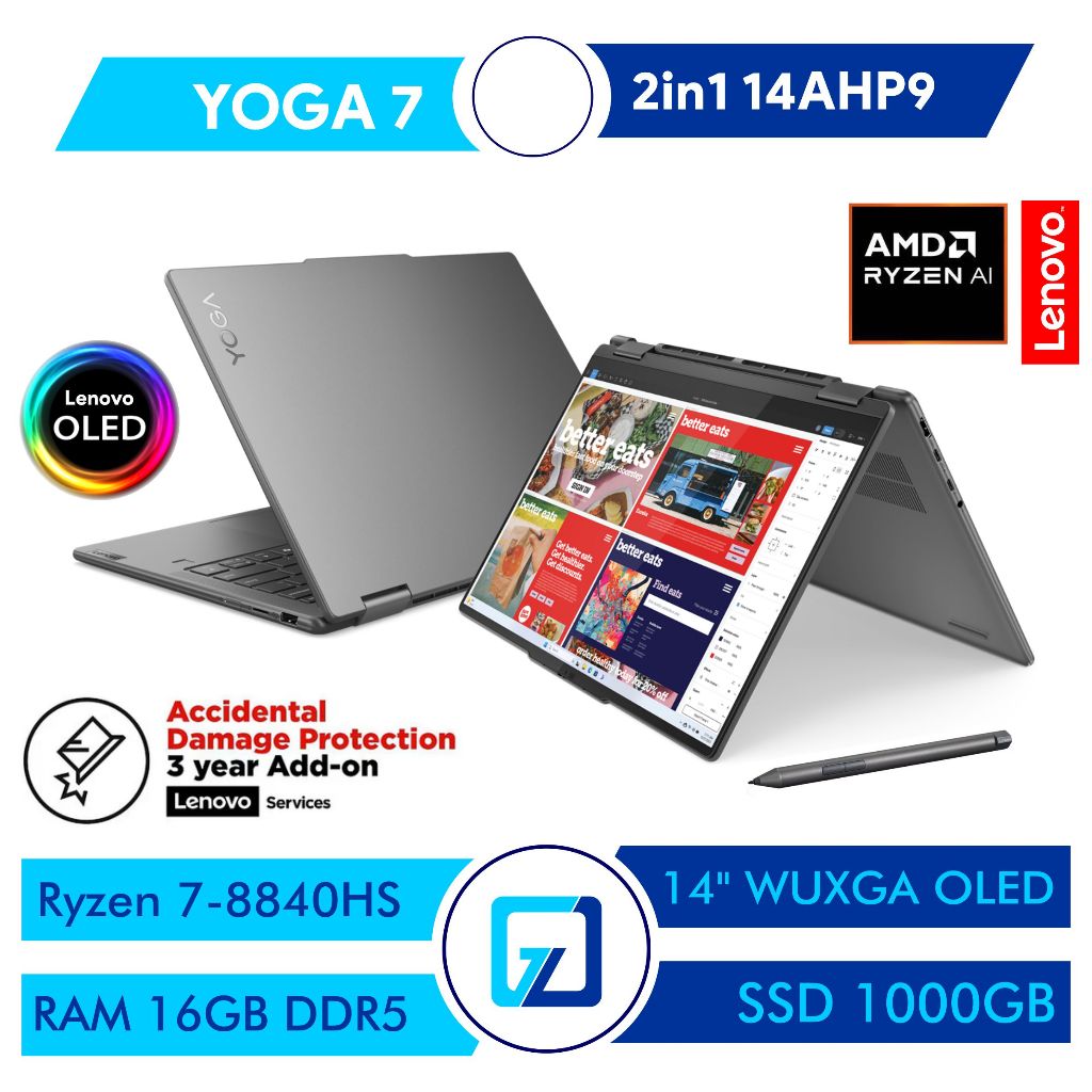 Lenovo Yoga 7 2in1 Ryzen 7 8840HS 16GB 1TB SSD Radeon 780M 14" WUXGA OLED Windows 11 OHS