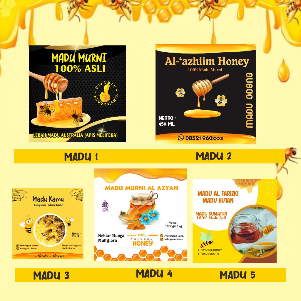 

STIKER MADU / STIKER LABEL MADU / STIKER PERSEGI MADU ANTI / STIKER MADU ASLI HONEY NATURE 500ML, 250 ML, 300 ML FREE DESIGN / STIKER CHROMO MURAH BISA CUSTOM