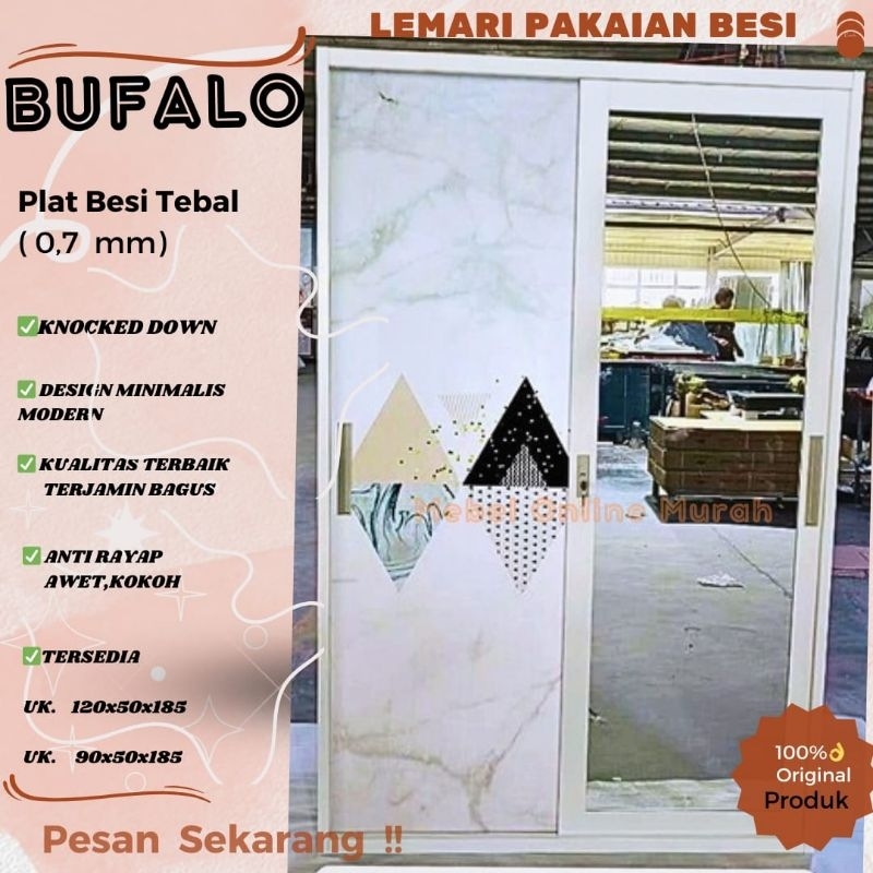 Lemari baju besi sliding 2pintu / Lemari pakaian besi sliding / Almari pakaian sliding jumbo 120cm