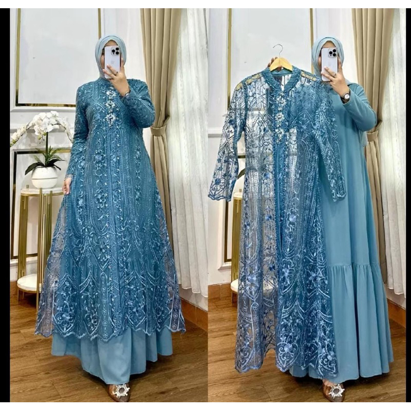 Gamis Brokat Terbaru 2025 Mewah Kekinian Laksmi Dress maxy bahan Ceruty  babydoll mix brokat aplikas