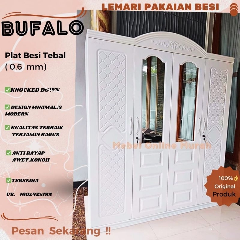 LEMARI BESI 4 PINTU IMPORT CEA8168 -Lemari baju besar -Almari pakaian besar 4pintu -Almari baju besi