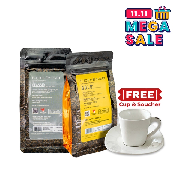 

Bundling Spesial 11.11: Coffesso Bean Gold & Classic + Free Cup & Soucher