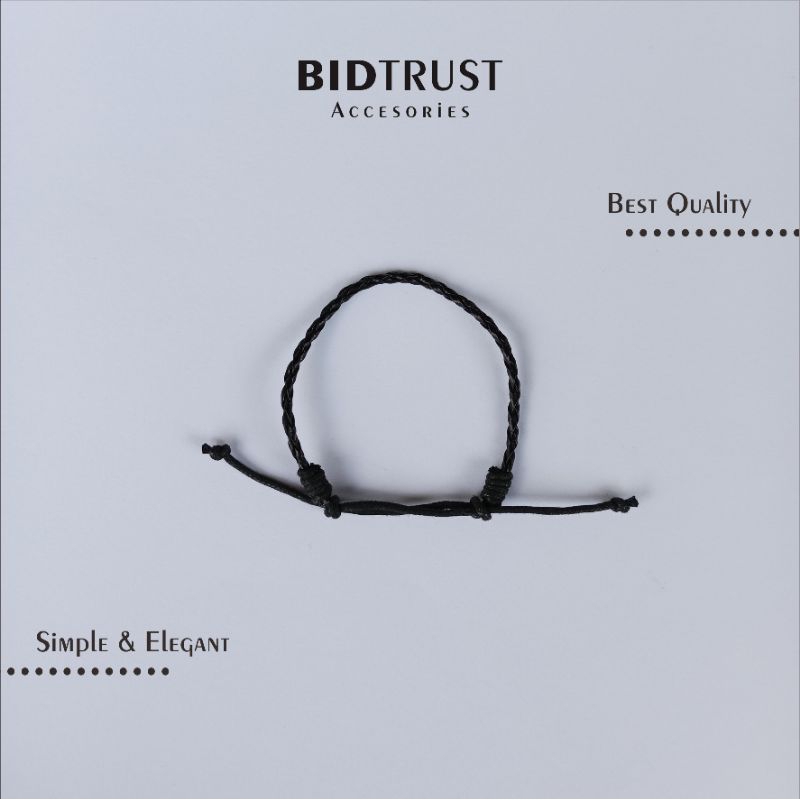 GELANG TALI HITAM POLOS MODEL RAJUT • Pria Cowok Laki Laki Wanita Cewek Perempuan Unisex Simple Kale