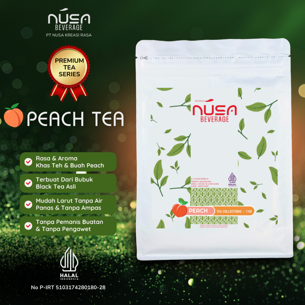 NUSA BEVERAGE Peach Tea Premix Powder 1Kg Untuk Bisnis Dessert & Bakery & Cake