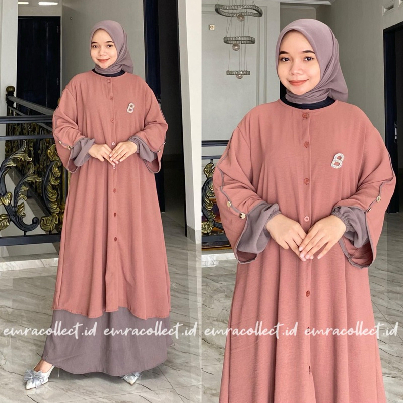 SAMIRA DRESS SET ROK TUNIK SYAR’I SETELAN ROK MUSLIM SYAR’I TUNIK MELAYU JUMBO CRINKLE AIRFLOW - EMR