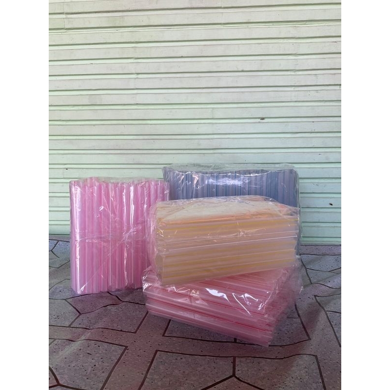 sedotan plastik sedotan boba runcing atau lancip lorek warna natural kemasan 500g