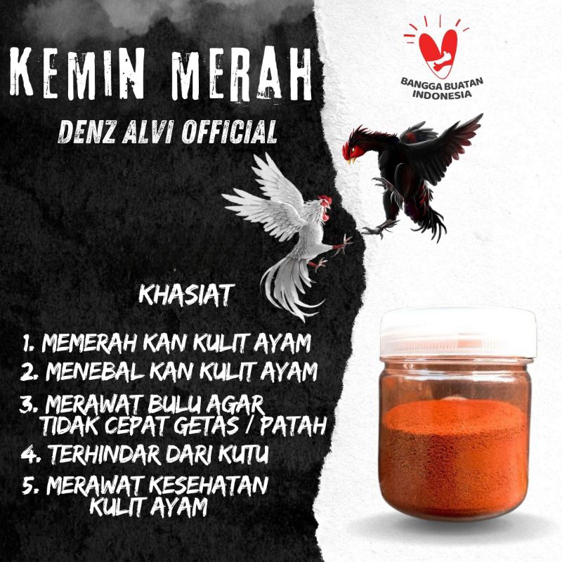Denz Alvi - kemin merah bubuk memerahkan kulit ayam laga - kemin bubuk merah - kemin ayam aduan - ke