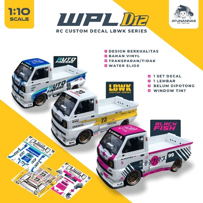 LBWK SERIES Decal Stiker RC WPL D12 skala 1:10 Stiker Rc Pickup
