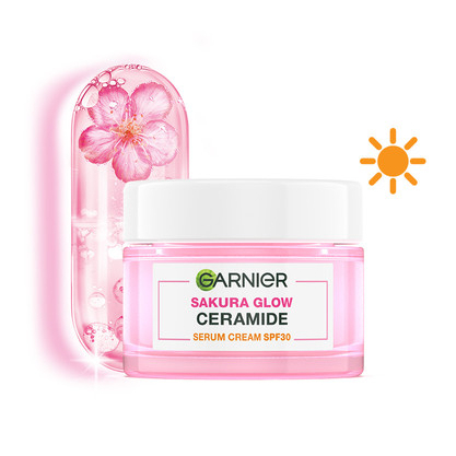 Garnier Sakura Glow Ceramide Serum Cream UV SPF 30 PA+++ - Pelembab Wajah