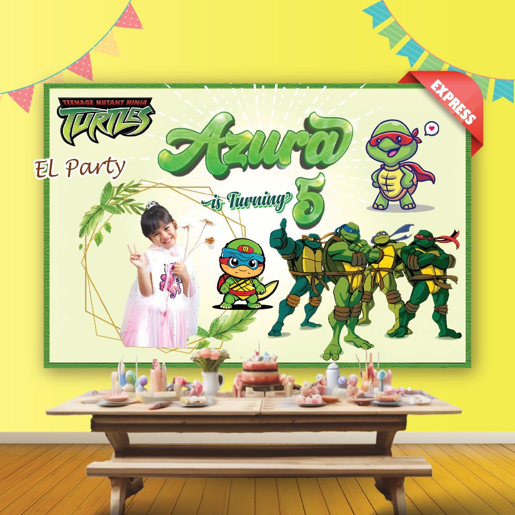Banner Ulang Tahun NINJA TURTLE Spanduk Ultah Kostum Karakter Background Backdrop Dekor Birthday