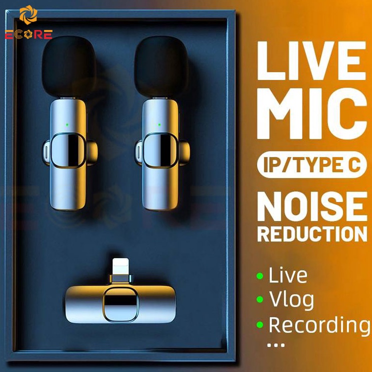 Importir Resmi  Ecore K9 Mic Wireless Clip on 24GHz Mikrofon Bluetooth Lavalier Mic Portabel Audio V