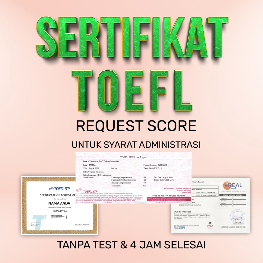 TERBUKTI LOLOS ADMINISTRASI | Sertifikat Penghargaan Pelatihan Custom | Komputer Microsoft / Toefl /