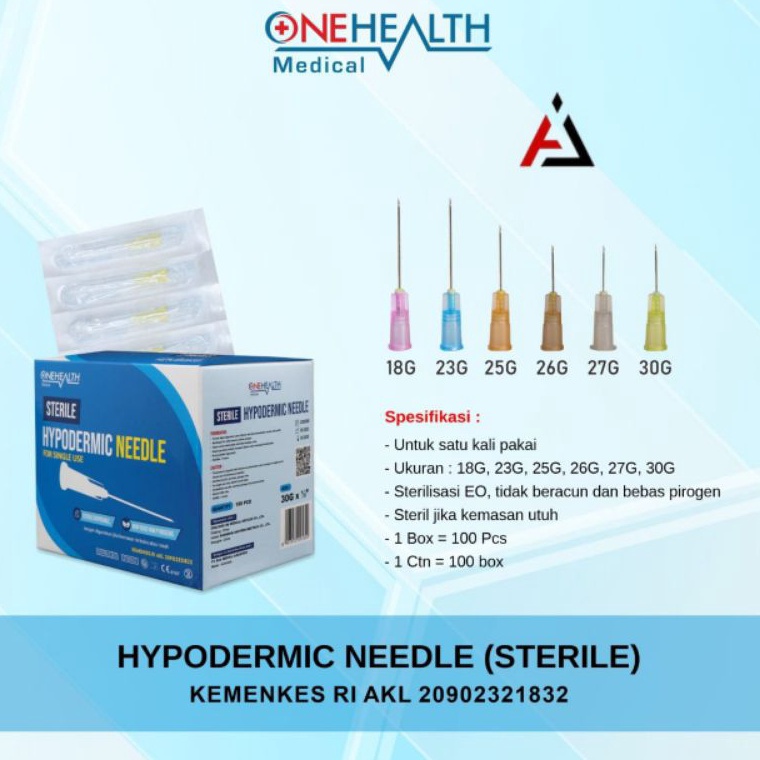 Pasti Ready Disposible Needle Onehealth Box isi 1 Pcs 18G 23G 25G 26G 27G 3G  Nald