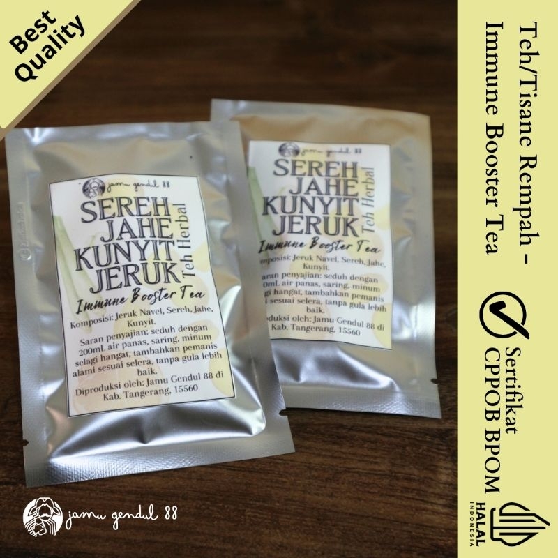 

Immune Booster Tea - Teh Sejuk (Sereh Jahe Jeruk Kunyit) - Teh Rempah Teh Rimpang Teh Herbal - Herbal Blend by Jamu Gendul 88