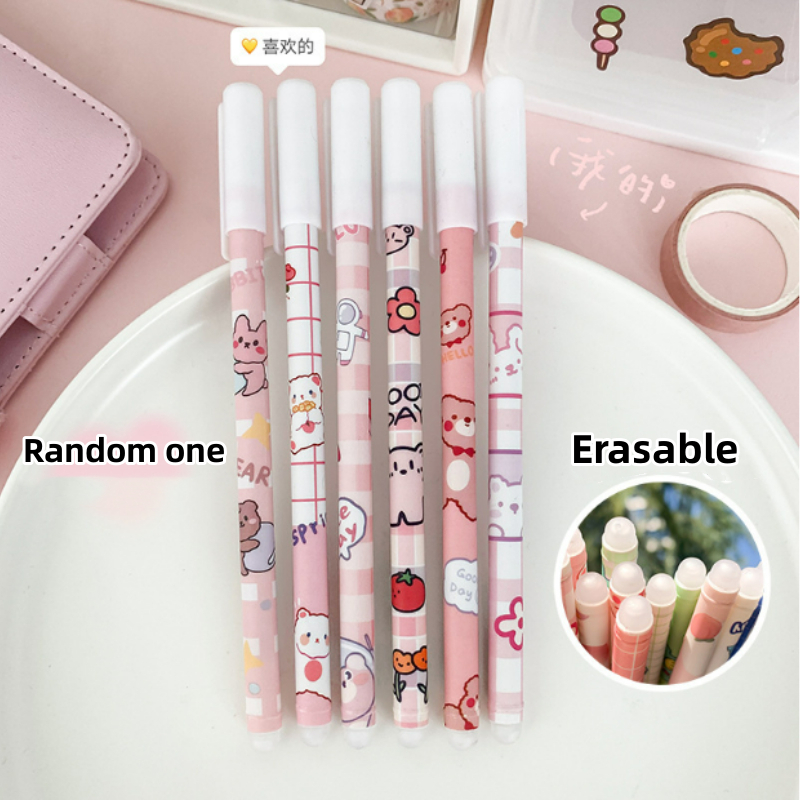 

Pens Kawaii yang Dapat Dihapus dengan Karakter Kartun, Pena Ajaib yang Dapat Dicuci, Tinta Biru 0,5mm, Alat Tulis Sekolah dan Kantor Beruang Pink