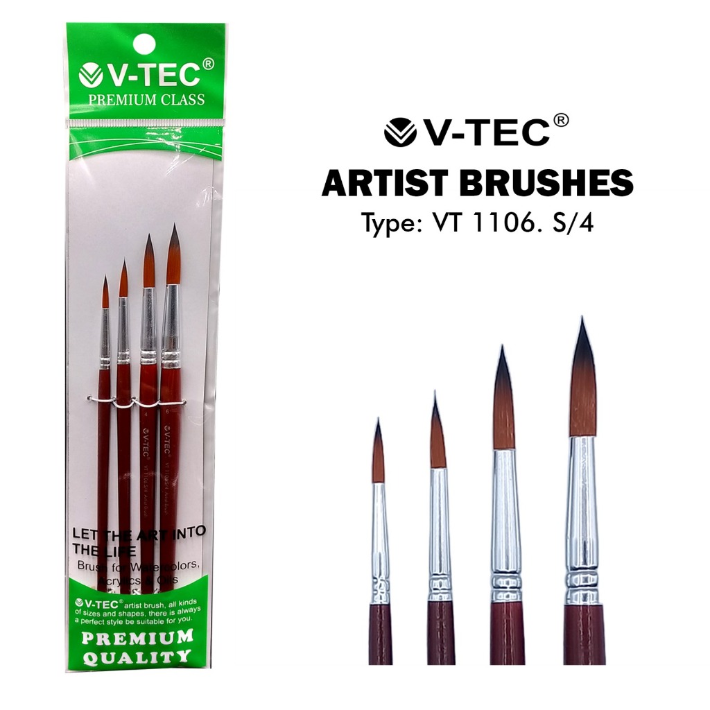 

SET KUAS V-TEC VT-1106 / ISI 4 KUAS NO 1, 2, 4, 6 ARTIST BRUSHES VTEC ALAT LUKIS BRUSH / M21 STATIONERY JOGJA