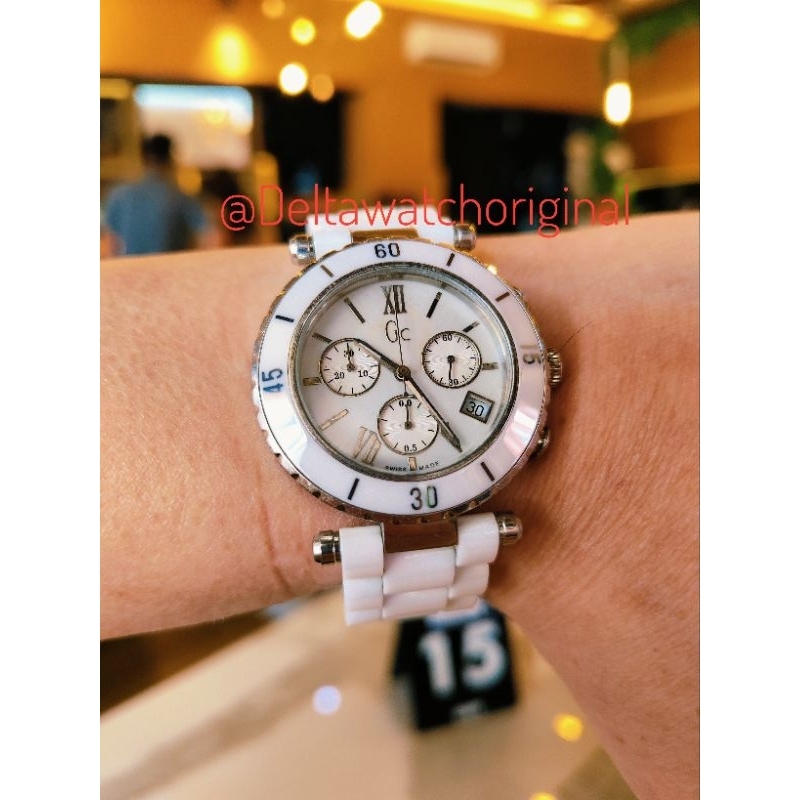 Guess Collection Gc 43001M White Pearl Fullceramic Sports Chronograph Original Mulus