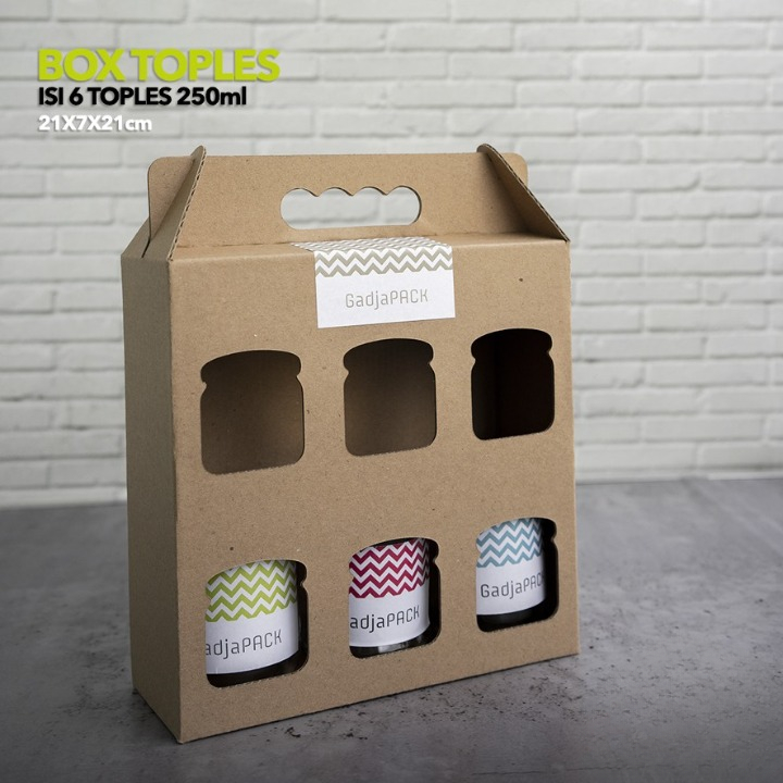

10 Pcs Box Hampers Kemasan Toples Kaca Packaging Jinjing Isi 6 Cokelat Polos Ukuran 21,5 x 7 x 21cm