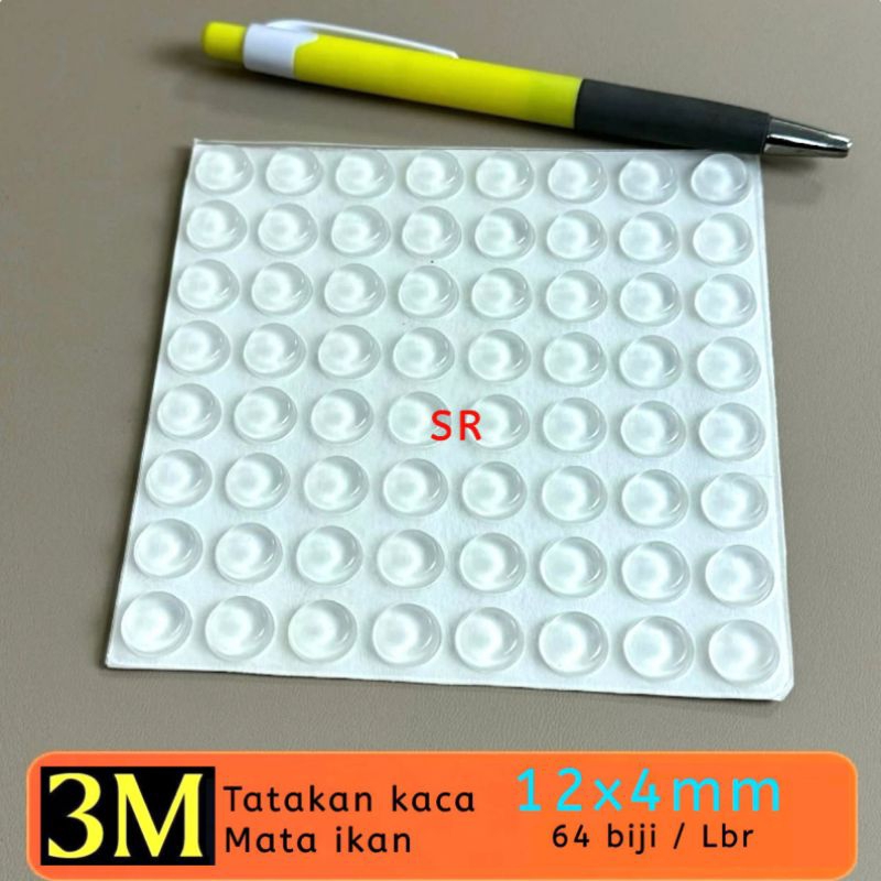 Karet Tatakan Kaca (3m)/ Dumper Mata Ikan/ Dumper Penahan Kaca ( 12 mm × 4 mm × 64 pc/ Lembar )